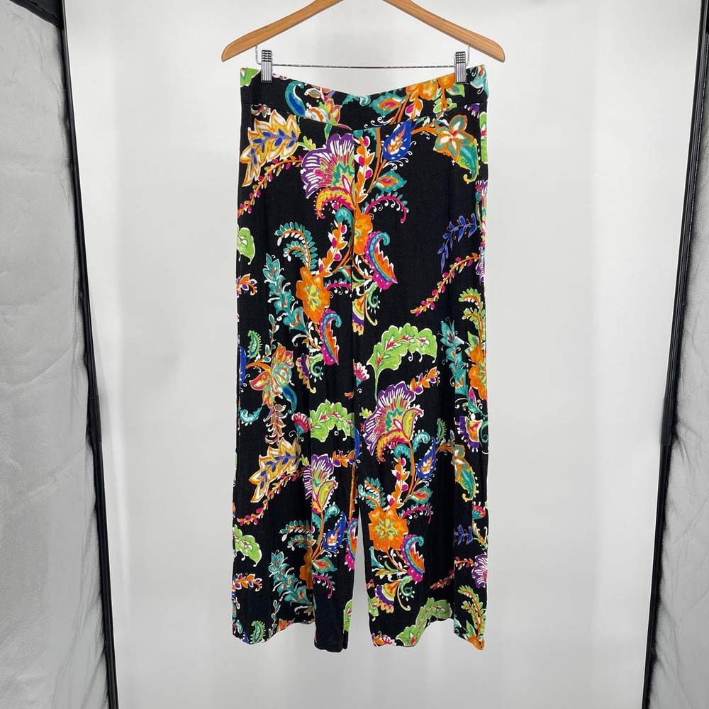 Vintage Ralph Lauren Women's Wide Leg Pants L Floral Paisley High Rise Colorful